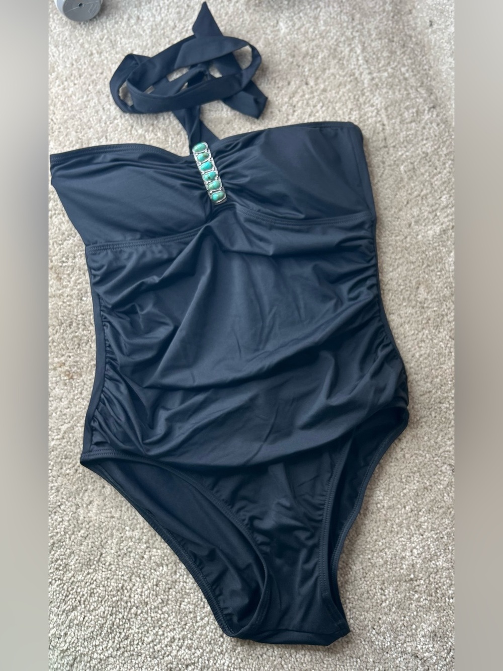 Lauren Ralph Lauren Halter One Piece Black Swimsuit Padded Bra Size 8